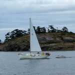 Motor sailing past Matia Island